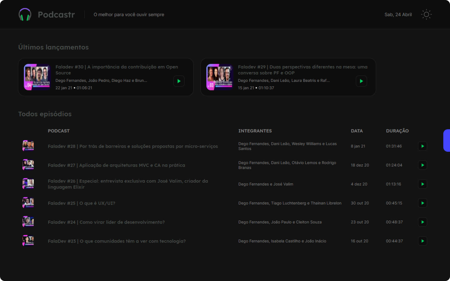 podcastr dark mode